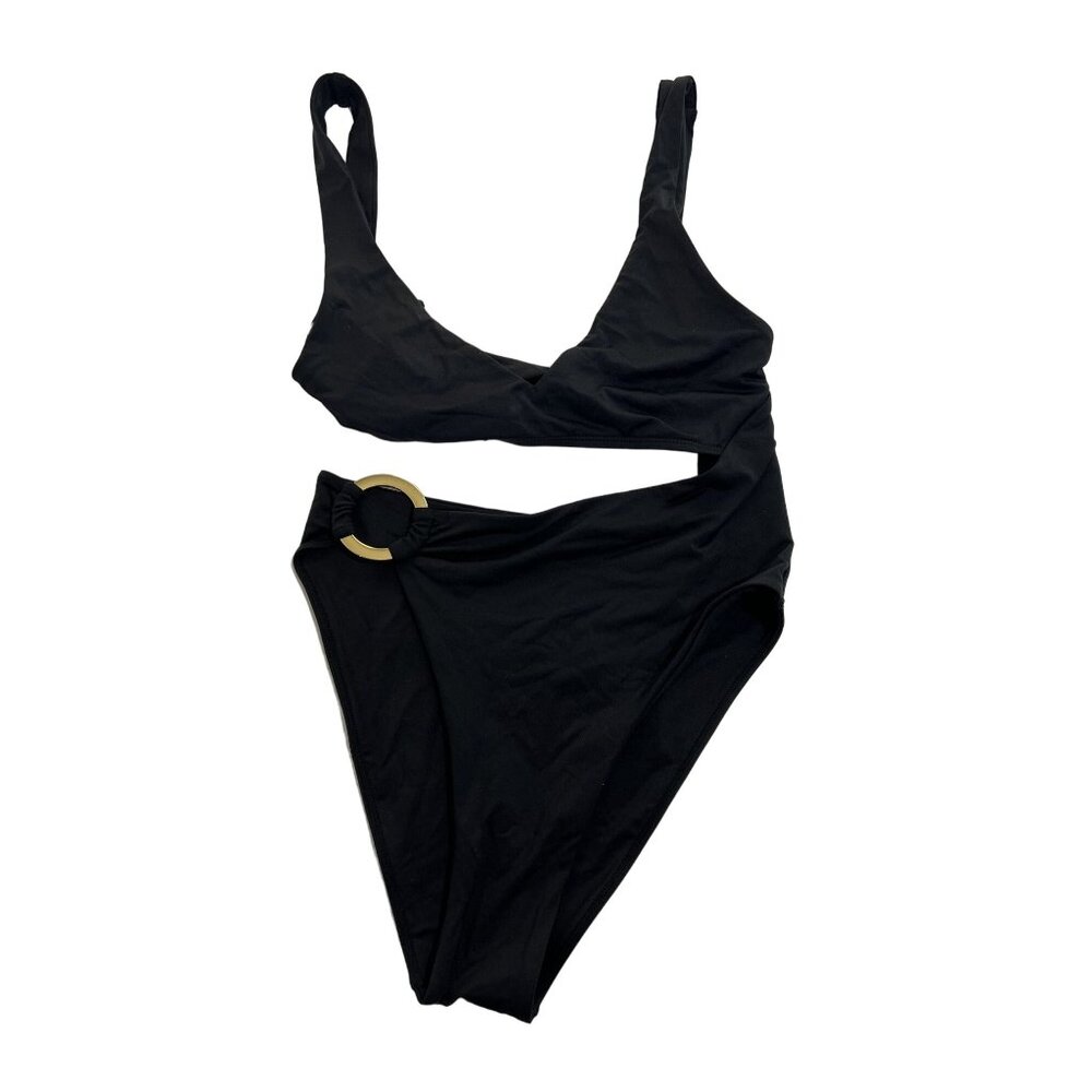 Monday Swimwear Black One-Piece Cutout Swimsuit with Gold Ring